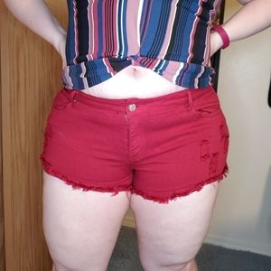 Maroon jean shorts